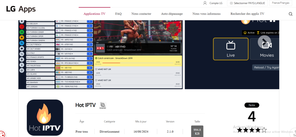Recherche de l'application Hot Player dans le LG Content Store sur une télévision LG WebOS