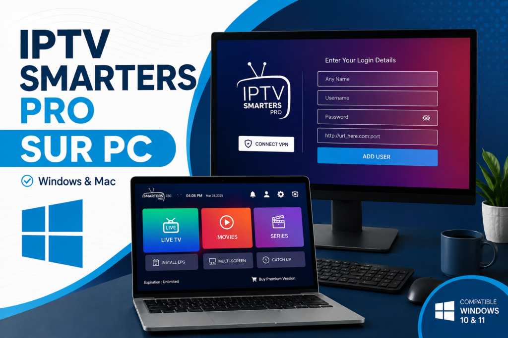 IPTV Smarters Pro sur PC Windows avec écran de configuration